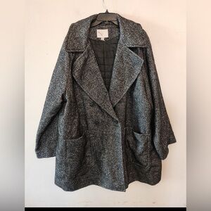 a new day Women's Gray Tweed Double-Breasted Coat Jacket